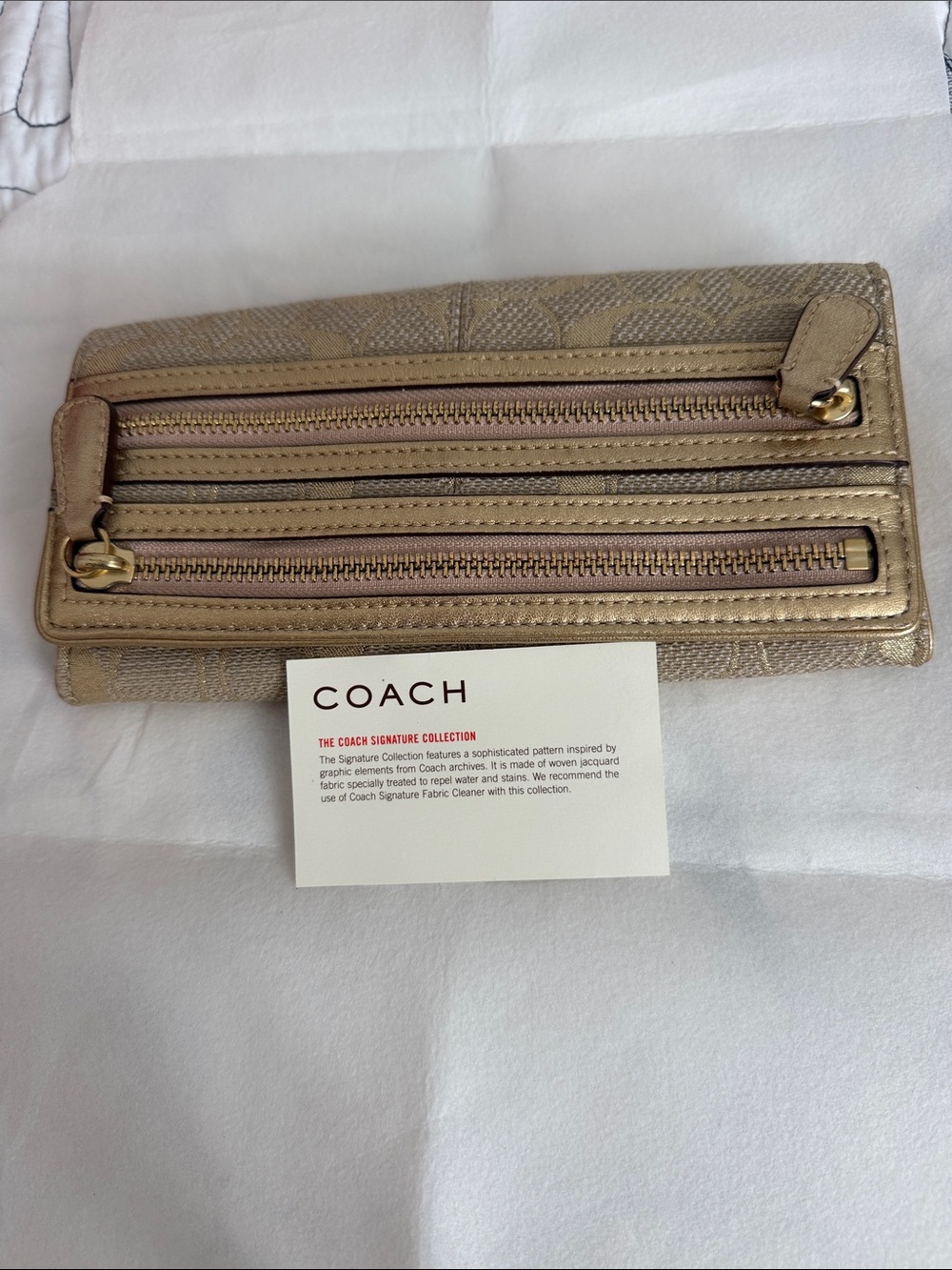 Coach Signature Metallic Gold Zip Wallet with Dual Front Zips Coach Bonnie